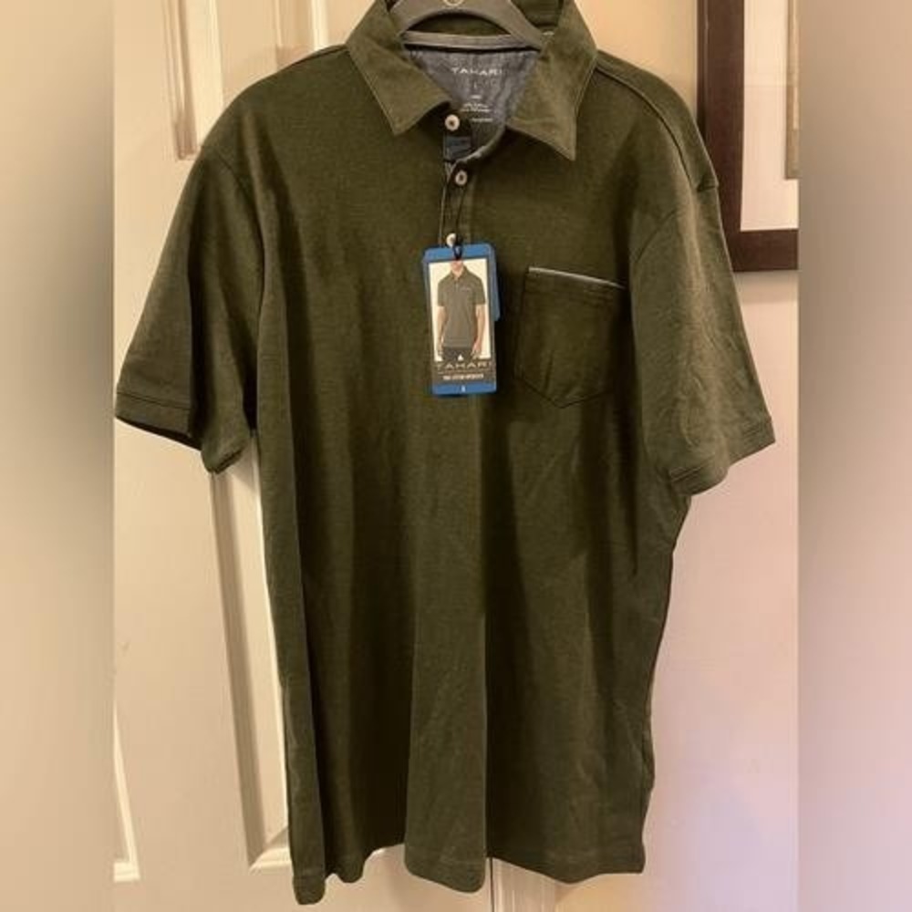 Tahari Men's Olive‎ Short Sleeve Shirt Polo Size Large New